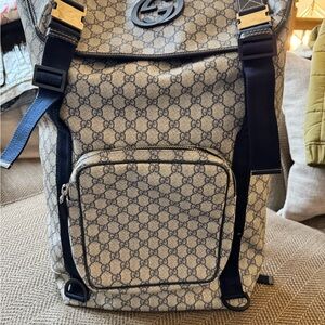 Gucci GG Supreme Soft Canvas Beige and Blue Backpack